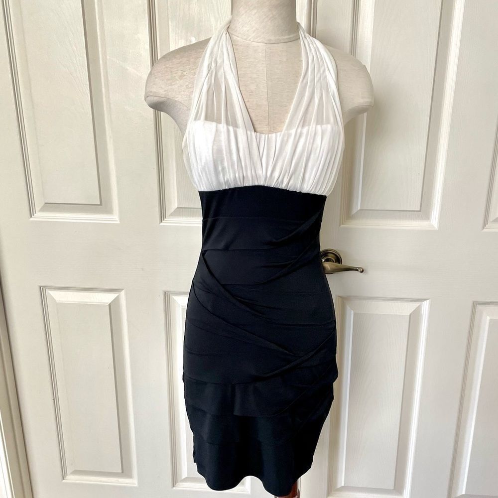 City Triangles Black and White Halter Cocktail Dress